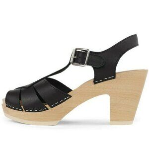 NEW Jeffrey Campbell Donostia Clog Wooden Leather Sandal Black Size 38 Spain
